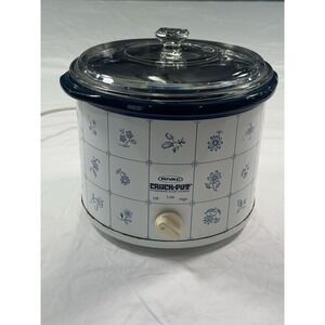 Rival Crock Pot 3120 Slow Cooker Blue Floral Pattern Stoneware Plastic Lid